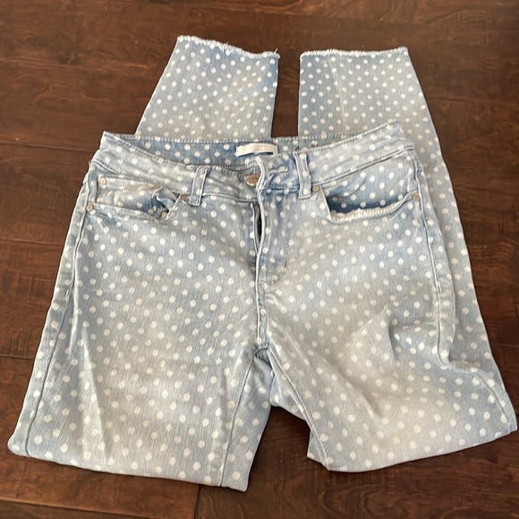 LC Lauren Conrad Skinny Crop Jeans Stretch Denim Blue Polka Dot Size 4 - Picture 5 of 5